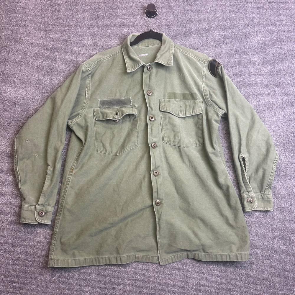 Vintage‎ US Military OG-107 Utility Shirt Mens L Green 1969 Army Cotton Sateen